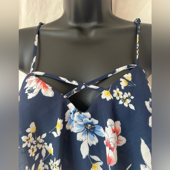 Trixxi One Piece Romper Navy Floral Sz M Adjustable Straps Criss Cross Chest - Picture 2 of 5
